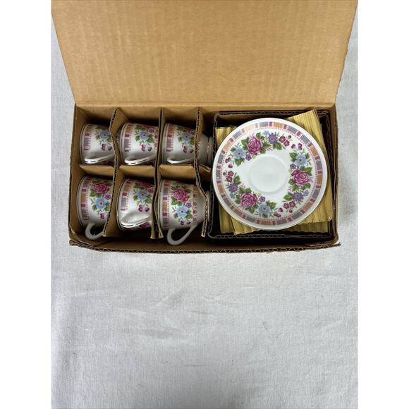 Demitasse Cups & Saucers Set Of 6 Pink Floral Porcelain Vintage Made In China - Picture 2 of 12